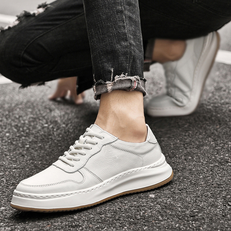 Men's White Top-Grain Cowhide Breathable Comfortable Casual Shoes